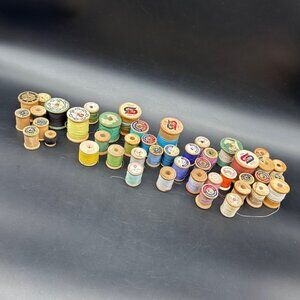 Vintage Wooden Thread Spools Lot Of 45 Rainbow Colors Sewing Crafting READ